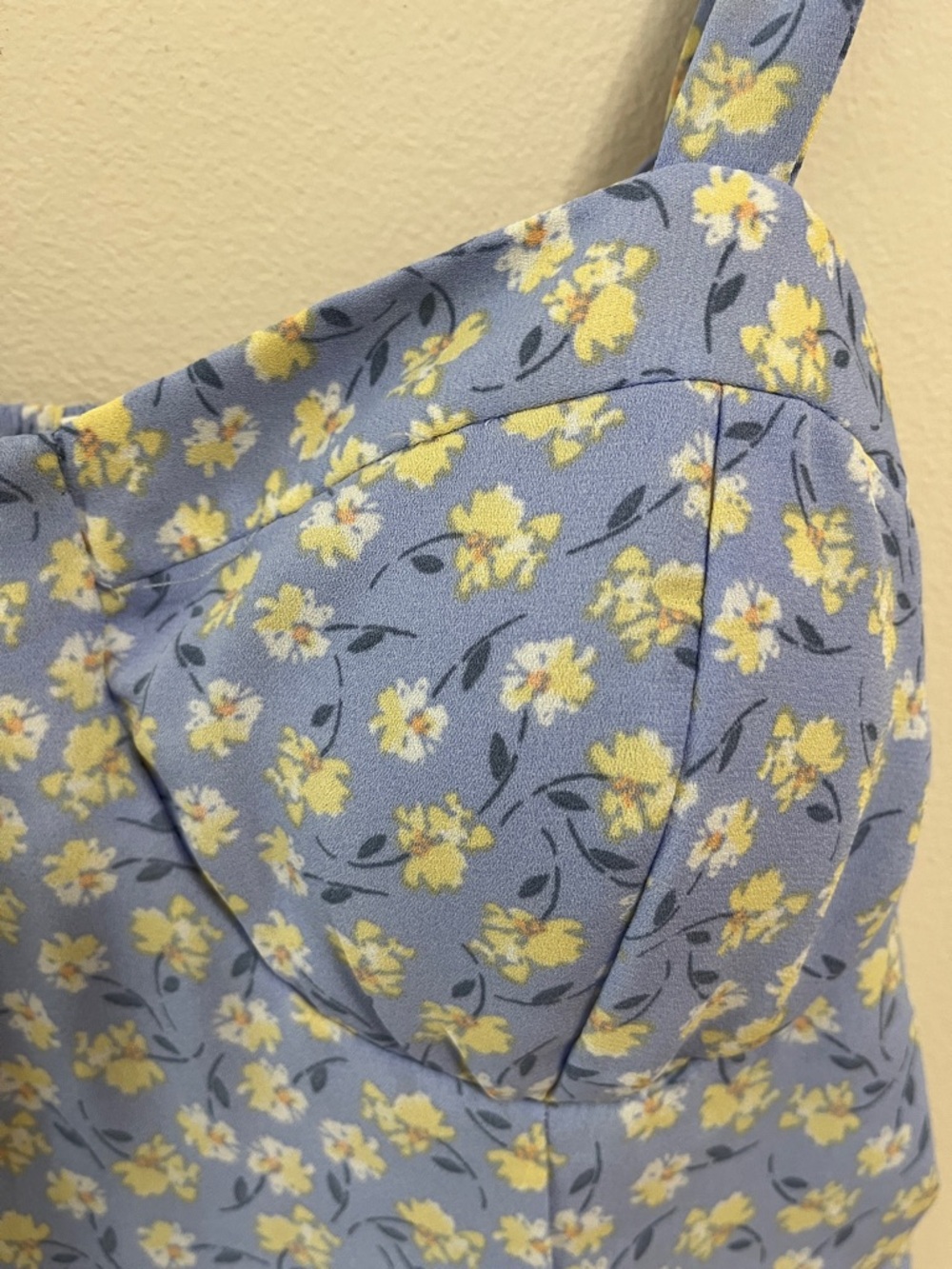 Lily Rose Blue Mini Dress with White Floral Print Babydoll Milkmaid Lined Large - Picture 7 of 13